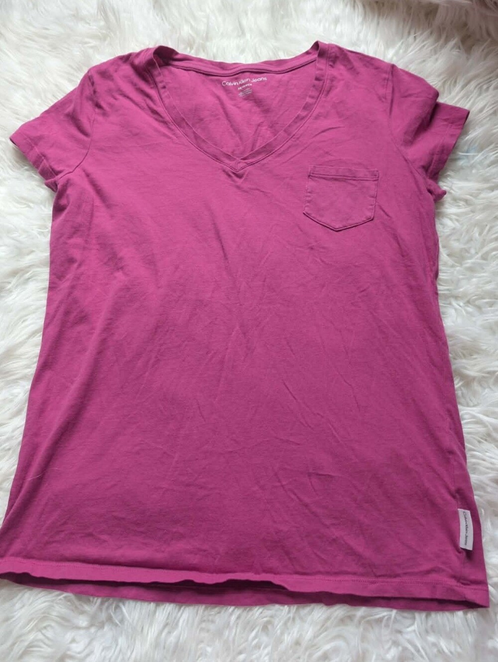 Calvin Klein Hot Pink V-Neck Short Sleeve Pocket Tee